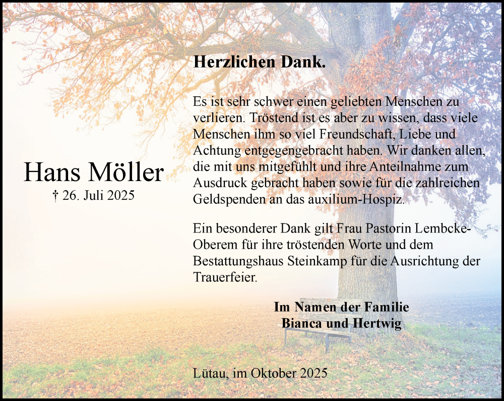  Traueranzeige für Hans Möller vom 04.10.2025 aus Wochenend Anzeiger