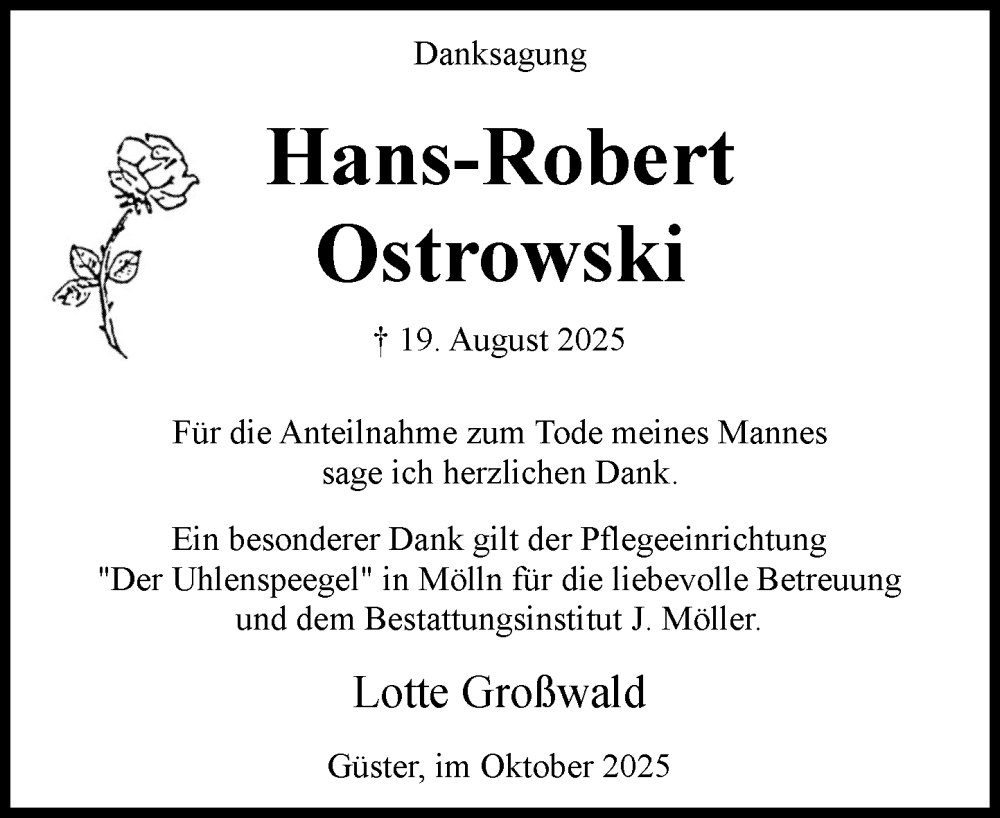  Traueranzeige für Hans-Robert Ostrowski vom 04.10.2025 aus Wochenend Anzeiger
