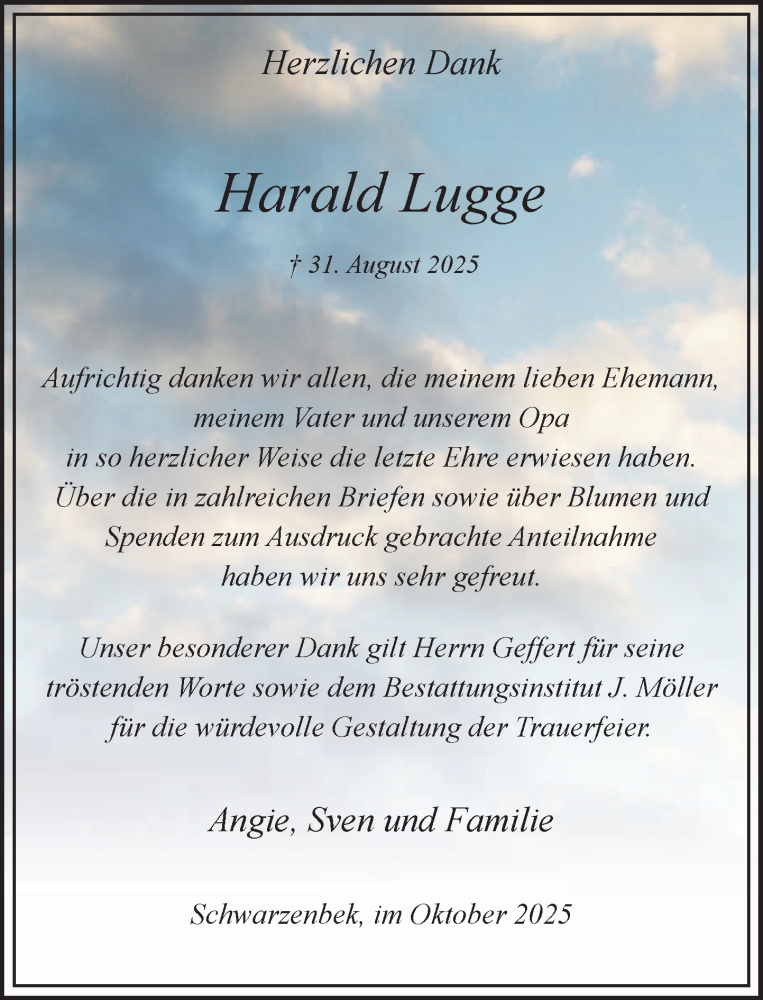  Traueranzeige für Harald Lugge vom 11.10.2025 aus Wochenend Anzeiger