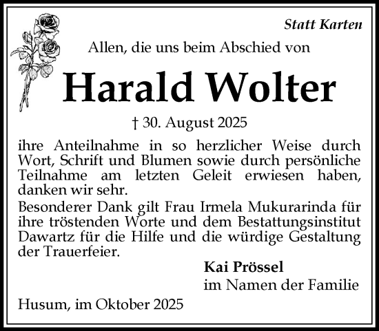 Traueranzeige von Harald Wolter von Husumer Nachrichten, Nordfriesland Tageblatt
