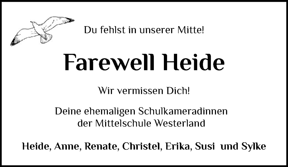  Traueranzeige für Heide  vom 25.10.2025 aus Sylter Rundschau
