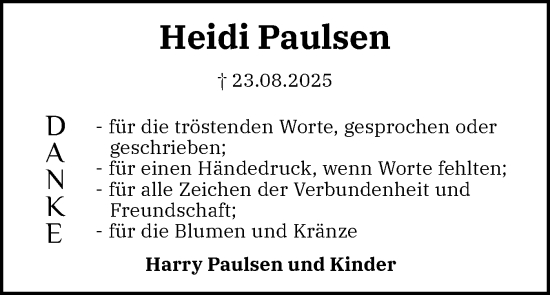 Traueranzeige von Heidi Paulsen von Flensburger Tageblatt