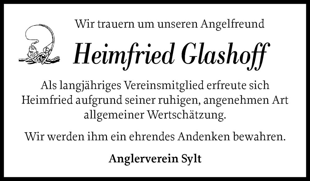  Traueranzeige für Heimfried Glashoff vom 22.10.2025 aus Sylter Rundschau