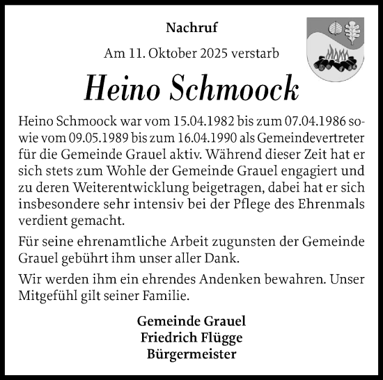 Traueranzeige von Heino Schmoock von Schleswig-Holsteinische Landeszeitung