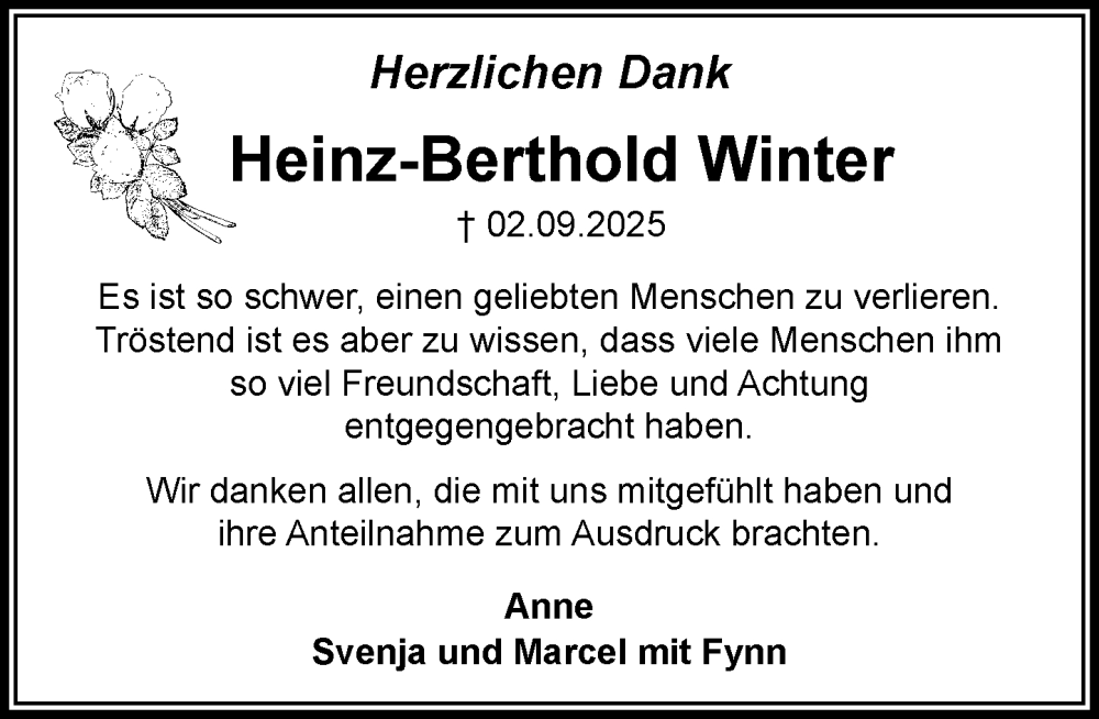  Traueranzeige für Heinz-Berthold Winter vom 11.10.2025 aus Heimatspiegel