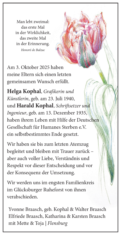  Traueranzeige für Helga Kophal vom 11.10.2025 aus Flensburger Tageblatt