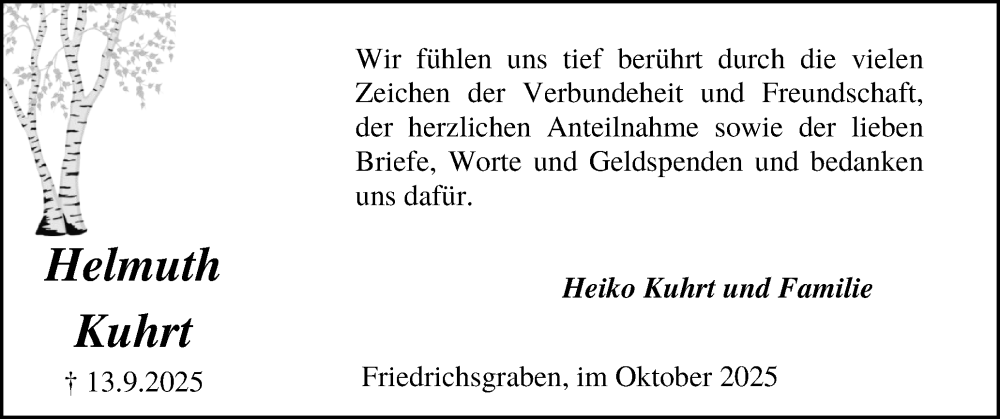  Traueranzeige für Helmuth Kuhrt vom 11.10.2025 aus Schleswig-Holsteinische Landeszeitung