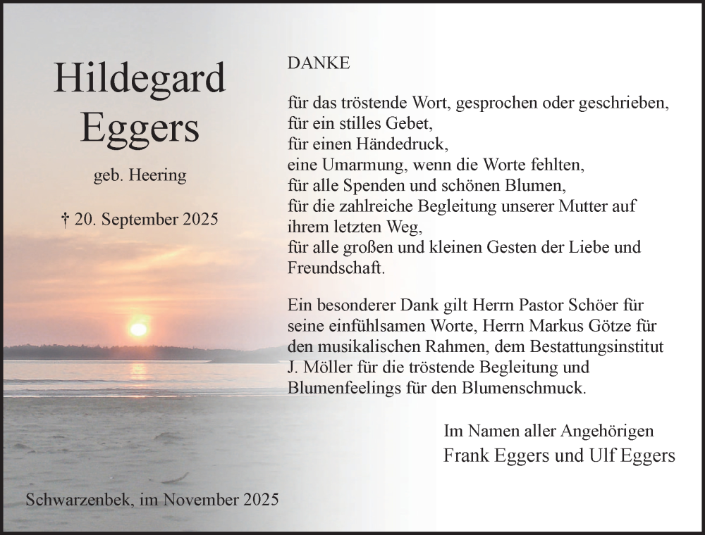  Traueranzeige für Hildegard Eggers vom 01.11.2025 aus Wochenend Anzeiger