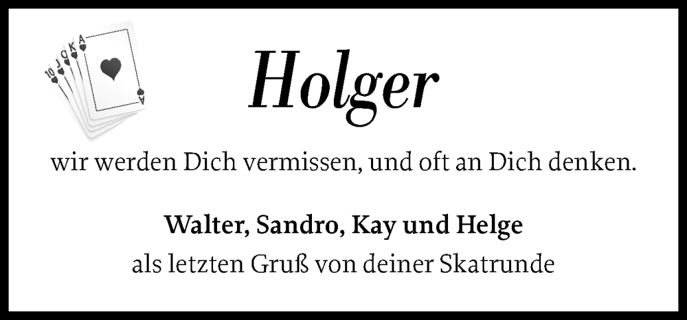  Traueranzeige für Holger  vom 22.10.2025 aus Sylter Rundschau