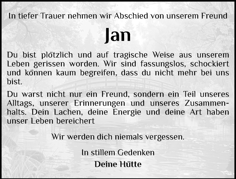  Traueranzeige für Jan  vom 25.10.2025 aus Der Insel-Bote