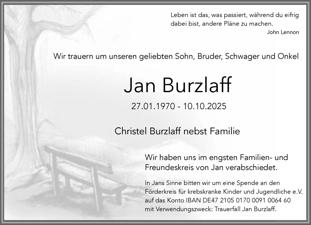  Traueranzeige für Jan Burzlaff vom 01.11.2025 aus Umschau
