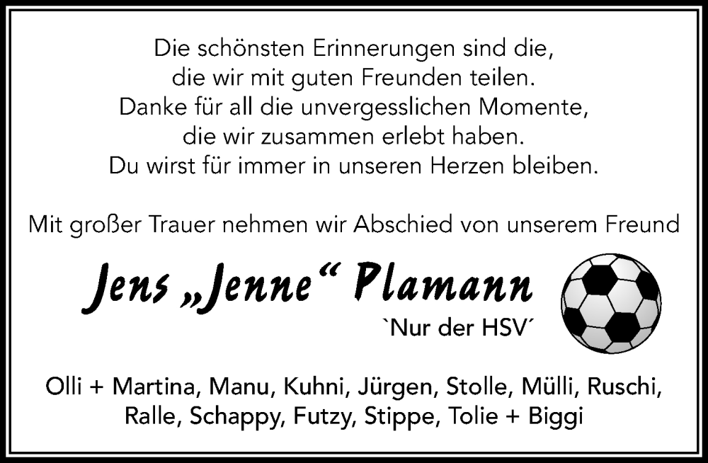  Traueranzeige für Jens Plamann vom 04.10.2025 aus MARKT Ratzeburg/Mölln