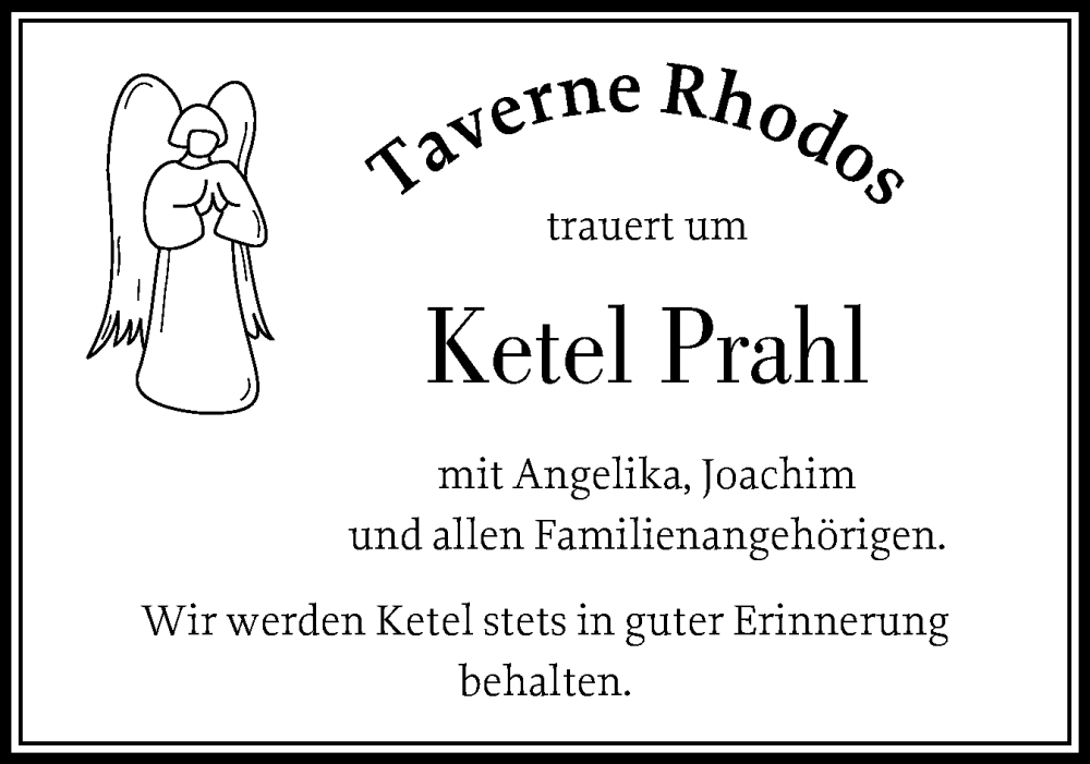  Traueranzeige für Ketel Prahl vom 04.10.2025 aus Husumer Nachrichten, Nordfriesland Tageblatt