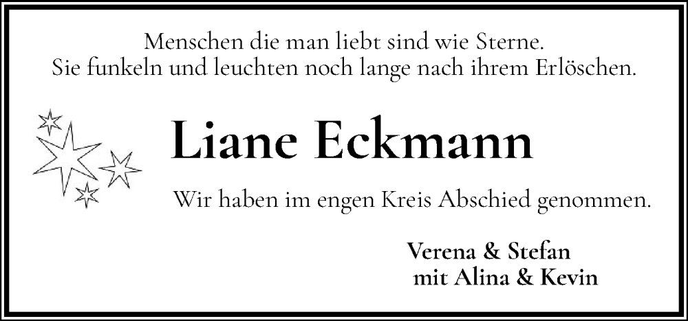  Traueranzeige für Liane Eckmann vom 11.10.2025 aus Die WochenSchau Gesamtausgabe