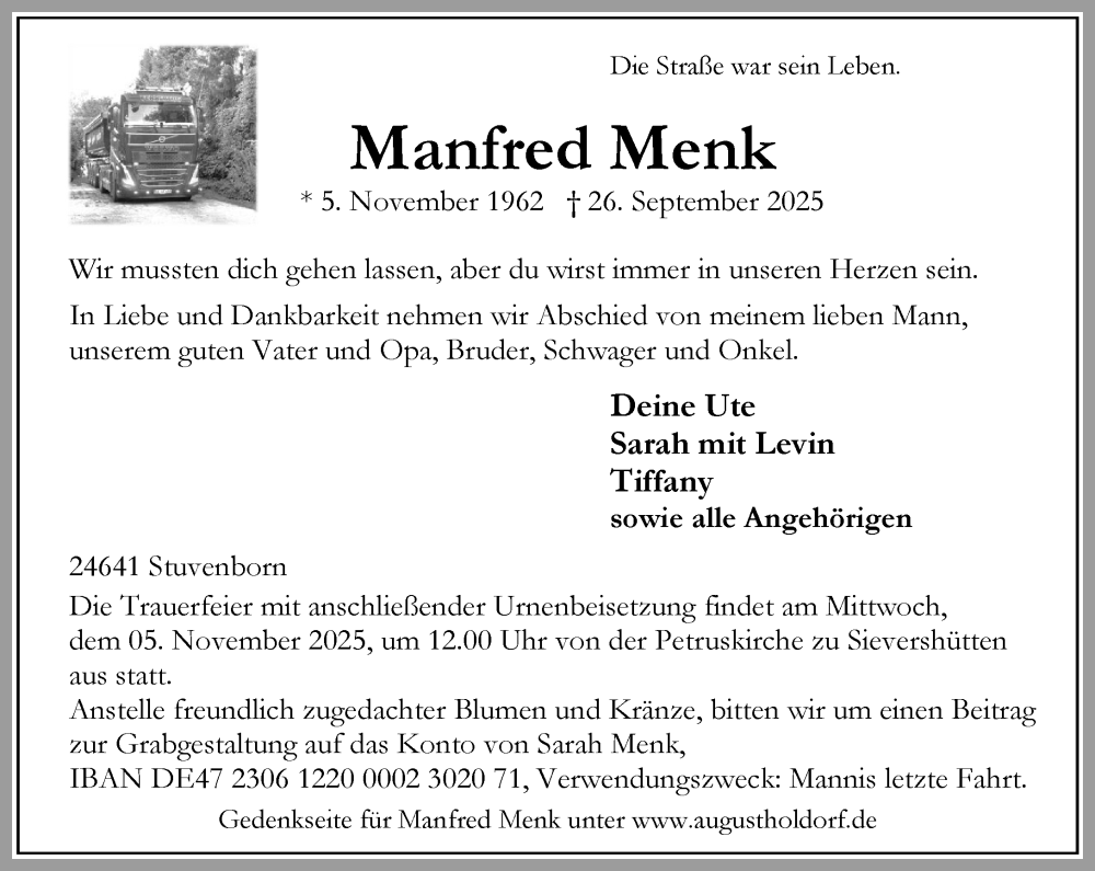  Traueranzeige für Manfred Menk vom 25.10.2025 aus Umschau