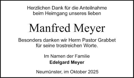Traueranzeige von Manfred Meyer von Holsteinischer Courier