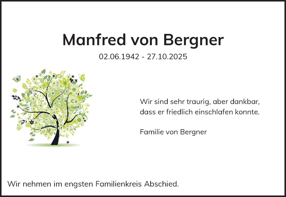  Traueranzeige für Manfred von Bergner vom 01.11.2025 aus Region Pinneberg und tip Pinneberg