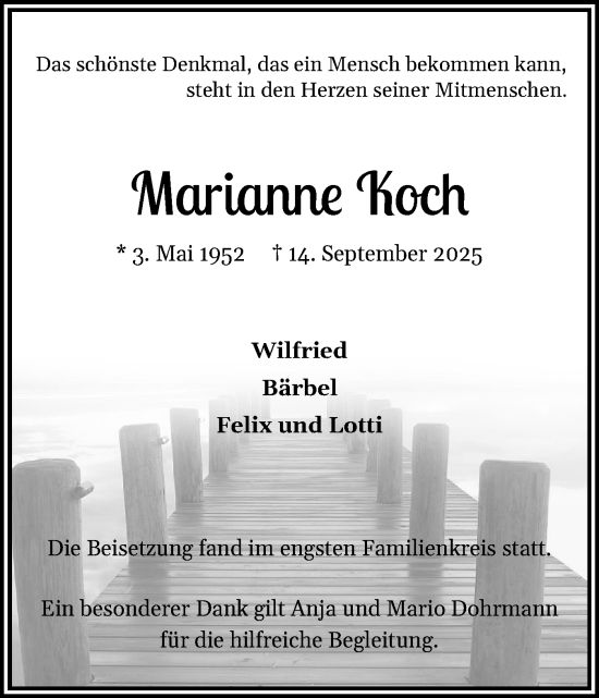 Traueranzeige von Marianne Koch von Region Pinneberg und tip Pinneberg