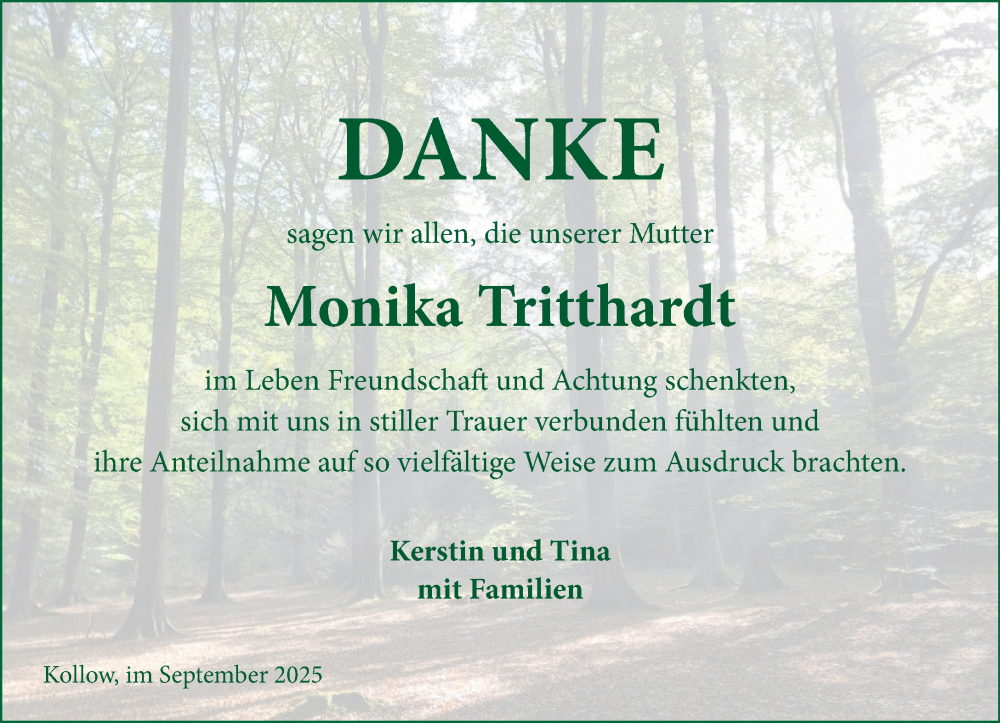  Traueranzeige für Monika Tritthardt vom 11.10.2025 aus Wochenend Anzeiger
