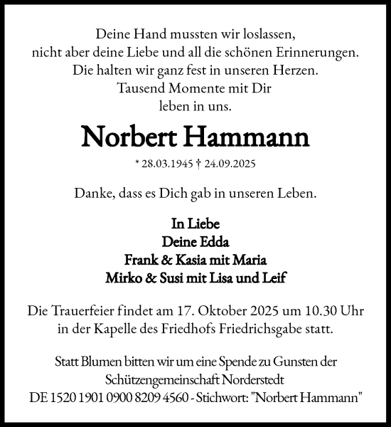 Traueranzeige von Norbert Hammann von Heimatspiegel