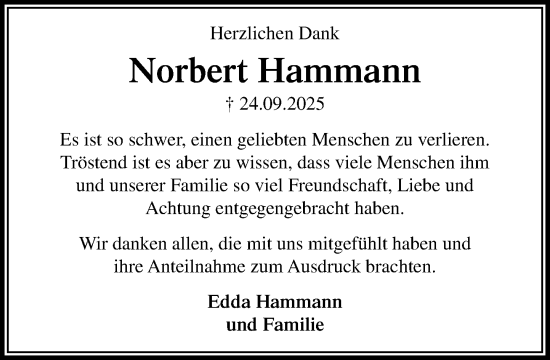 Traueranzeige von Norbert Hammann von Heimatspiegel