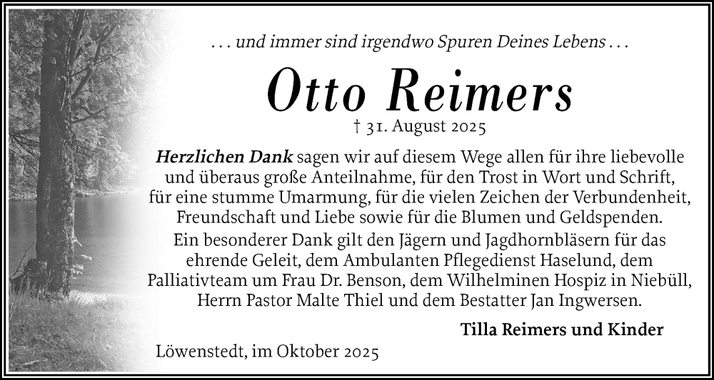  Traueranzeige für Otto Reimers vom 14.10.2025 aus Region Flensburg