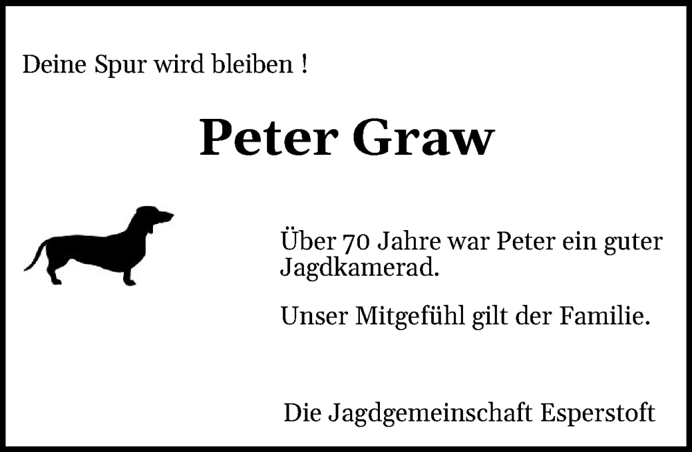  Traueranzeige für Peter Graw vom 09.10.2025 aus Schleswiger Nachrichten, Schlei-Bote
