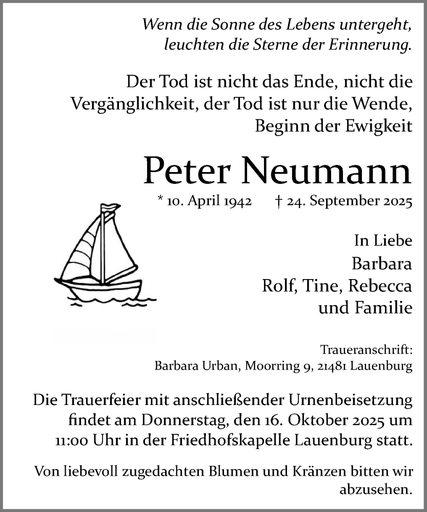  Traueranzeige für Peter Neumann vom 11.10.2025 aus Wochenend Anzeiger