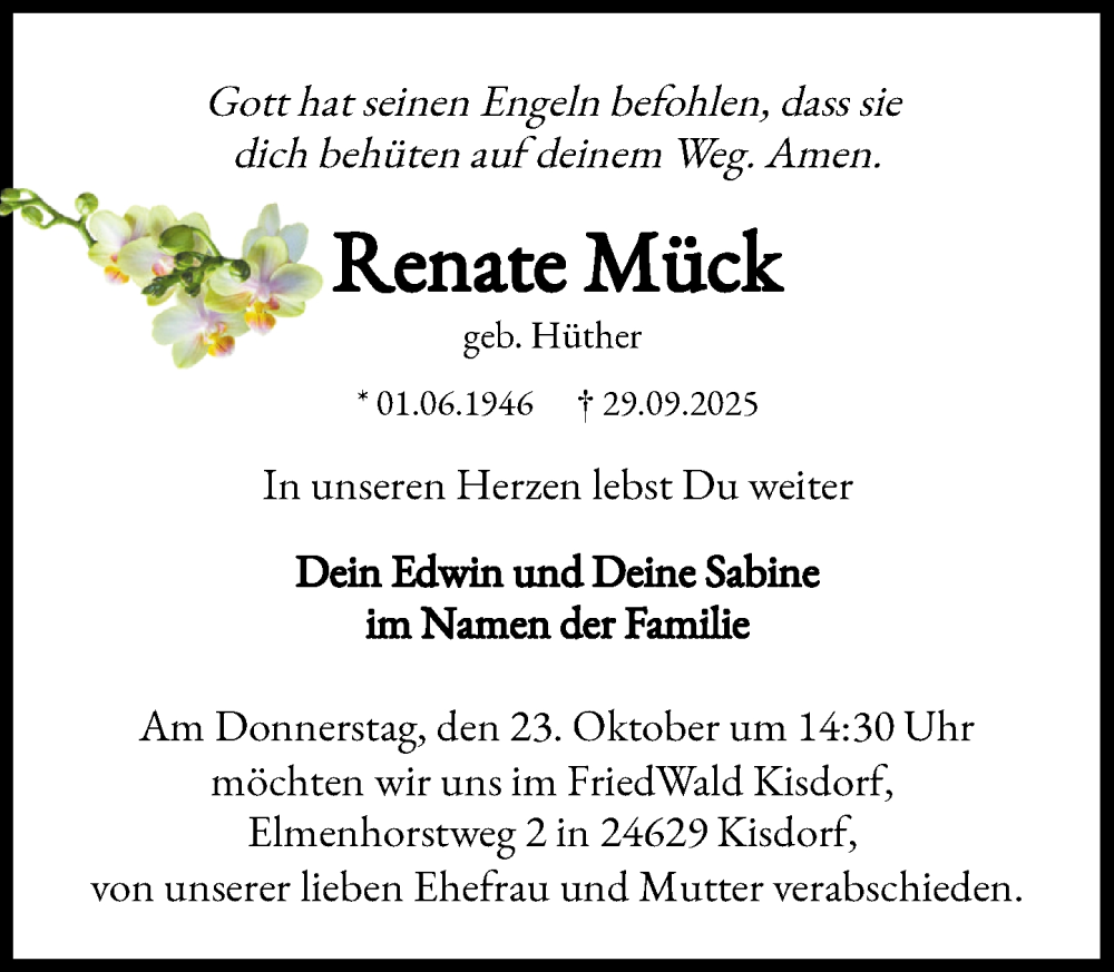 Traueranzeige für Renate Mück vom 18.10.2025 aus Heimatspiegel