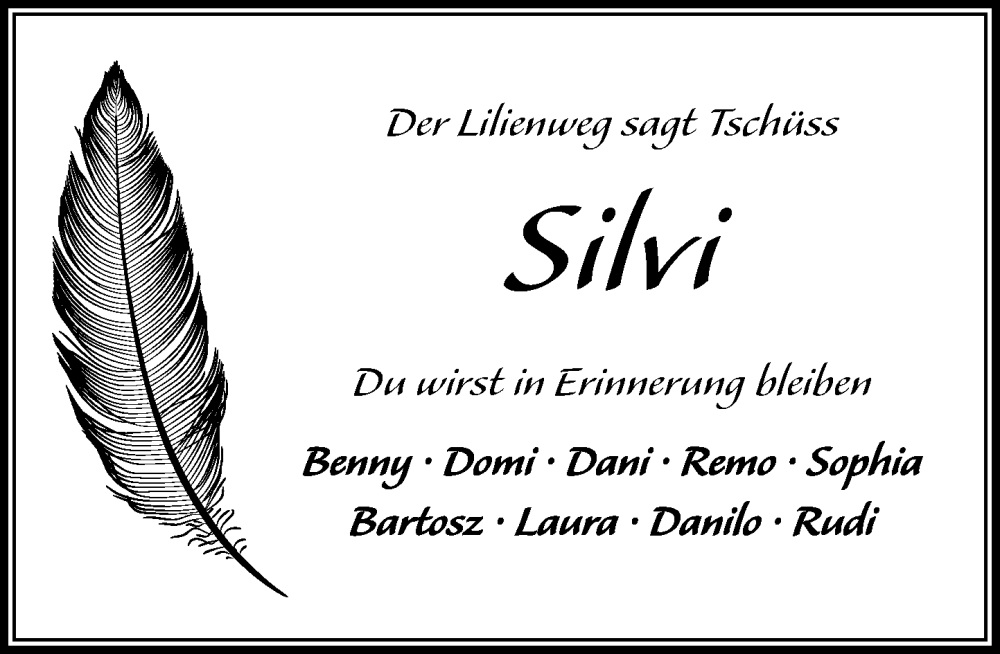  Traueranzeige für Silvi  vom 01.11.2025 aus MARKT Ahrensburg/Bargteheide/Trittau und Stormarner Tageblatt
