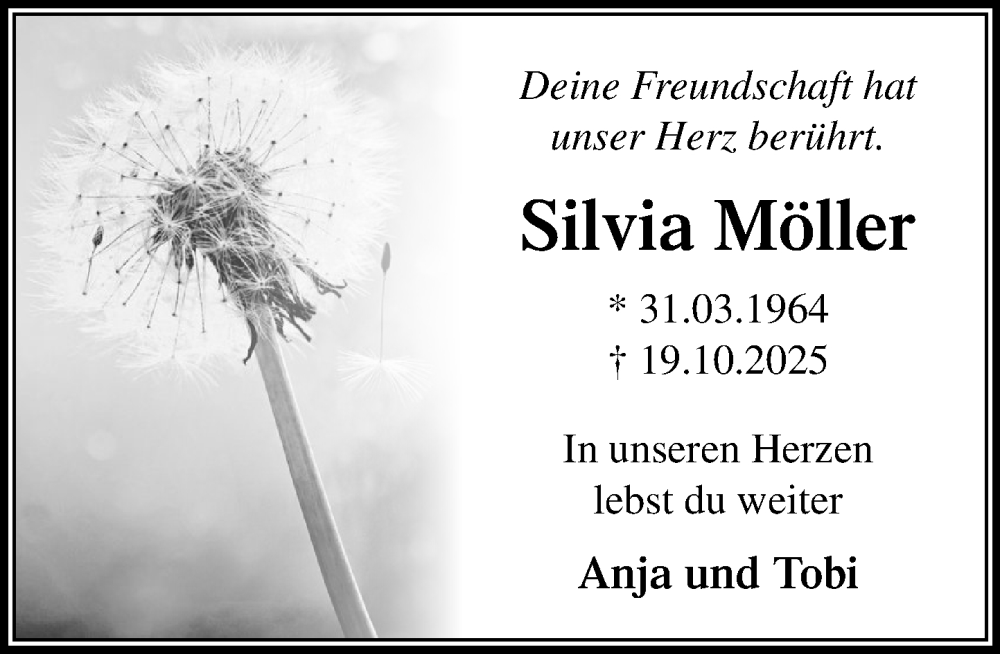  Traueranzeige für Silvia Möller vom 25.10.2025 aus MARKT Ahrensburg/Bargteheide/Trittau und Stormarner Tageblatt