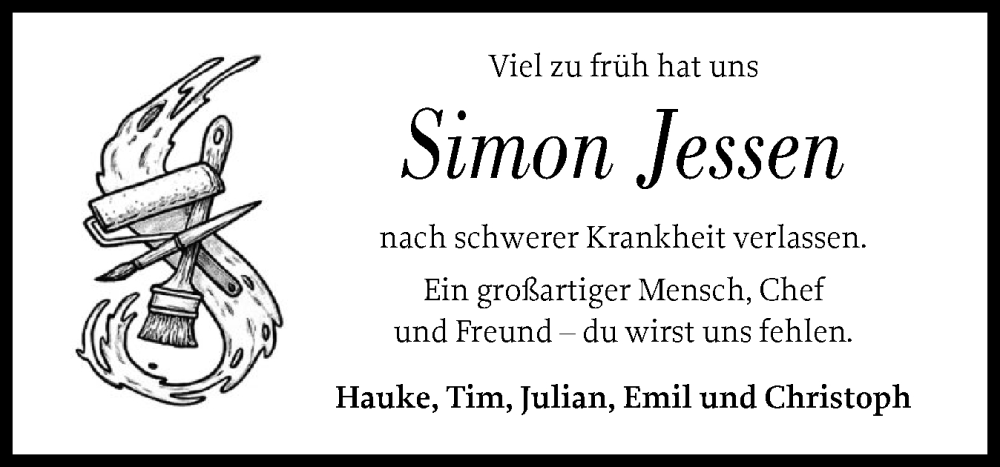 Traueranzeige für Simon Jessen vom 29.10.2025 aus Husumer Nachrichten, Nordfriesland Tageblatt