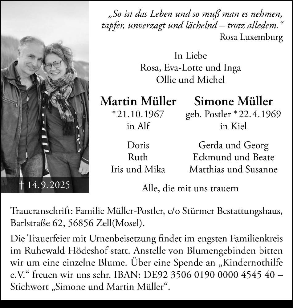  Traueranzeige für Simone Müller vom 04.10.2025 aus Schleswiger Nachrichten, Schlei-Bote