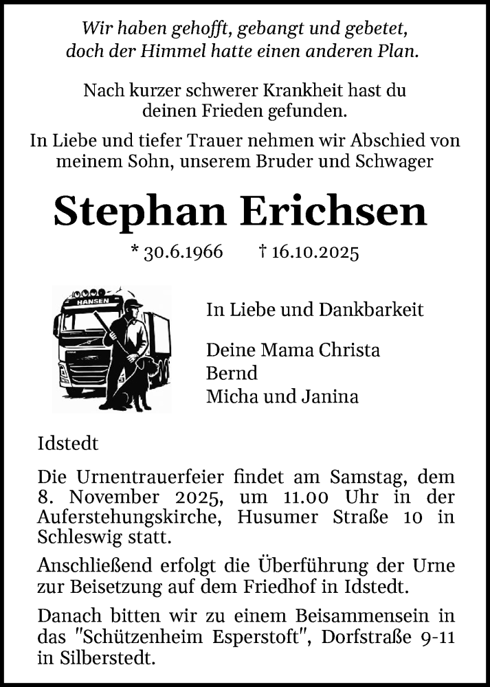  Traueranzeige für Stephan Erichsen vom 25.10.2025 aus Schleswiger Nachrichten, Schlei-Bote