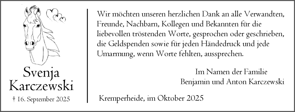  Traueranzeige für Svenja Karczewski vom 11.10.2025 aus Norddeutsche Rundschau, Wilstersche Zeitung, Glückstädter Fortuna