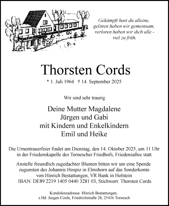 Traueranzeige von Thorsten Cords von Uetersener Nachrichten, Der tip am Wochenende