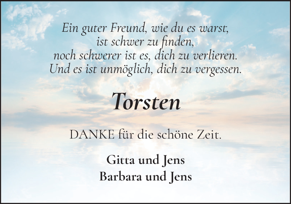  Traueranzeige für Torsten  vom 04.10.2025 aus Schleswig-Holsteinische Landeszeitung