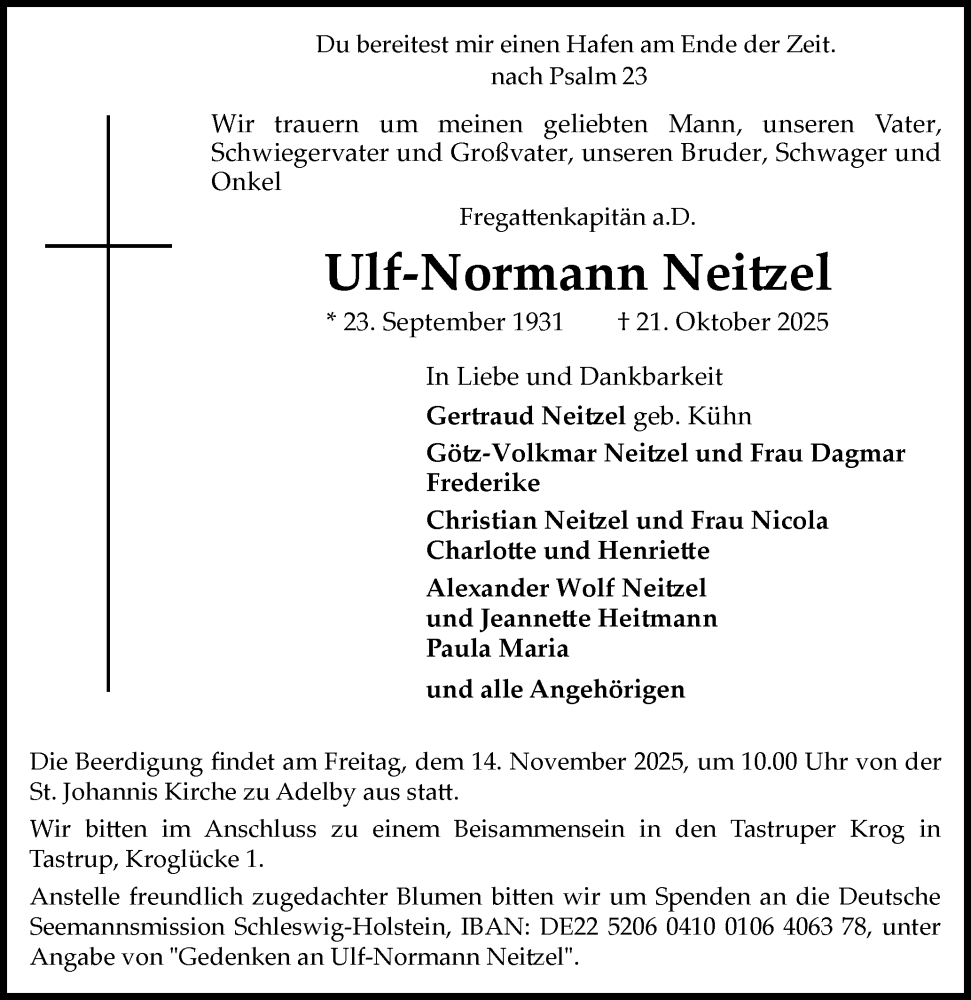  Traueranzeige für Ulf-Normann Neitzel vom 01.11.2025 aus Flensburger Tageblatt