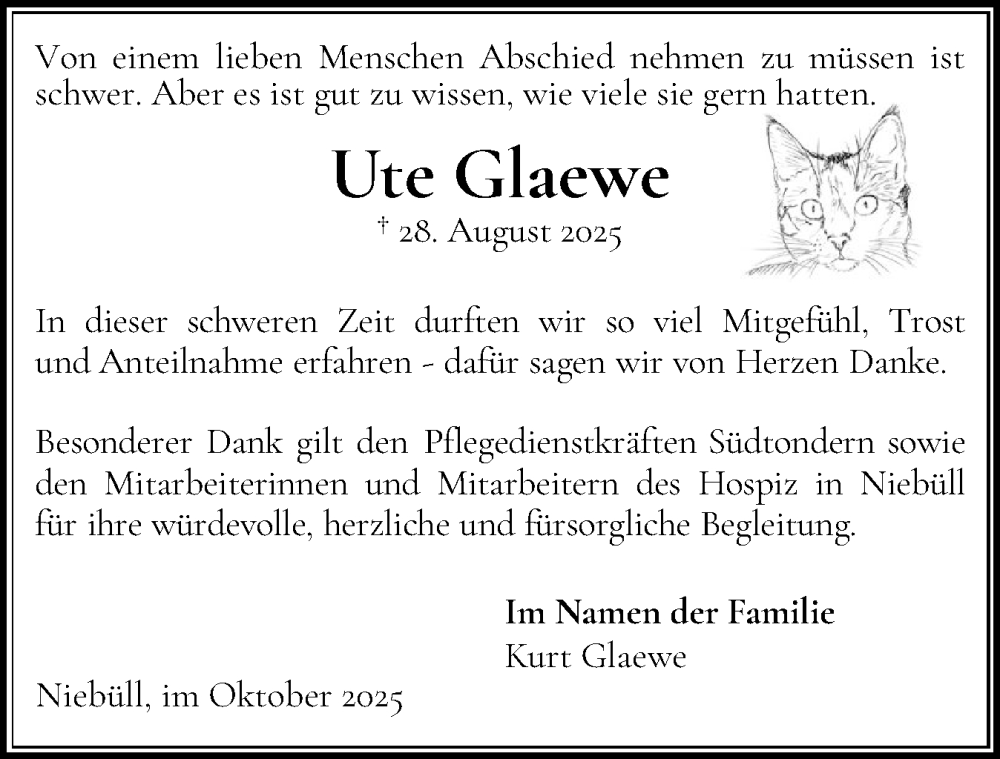  Traueranzeige für Ute Glaewe vom 04.10.2025 aus Die WochenSchau Gesamtausgabe
