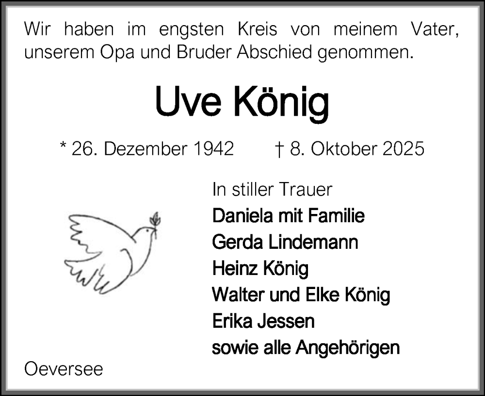  Traueranzeige für Uve König vom 01.11.2025 aus Flensburger Tageblatt