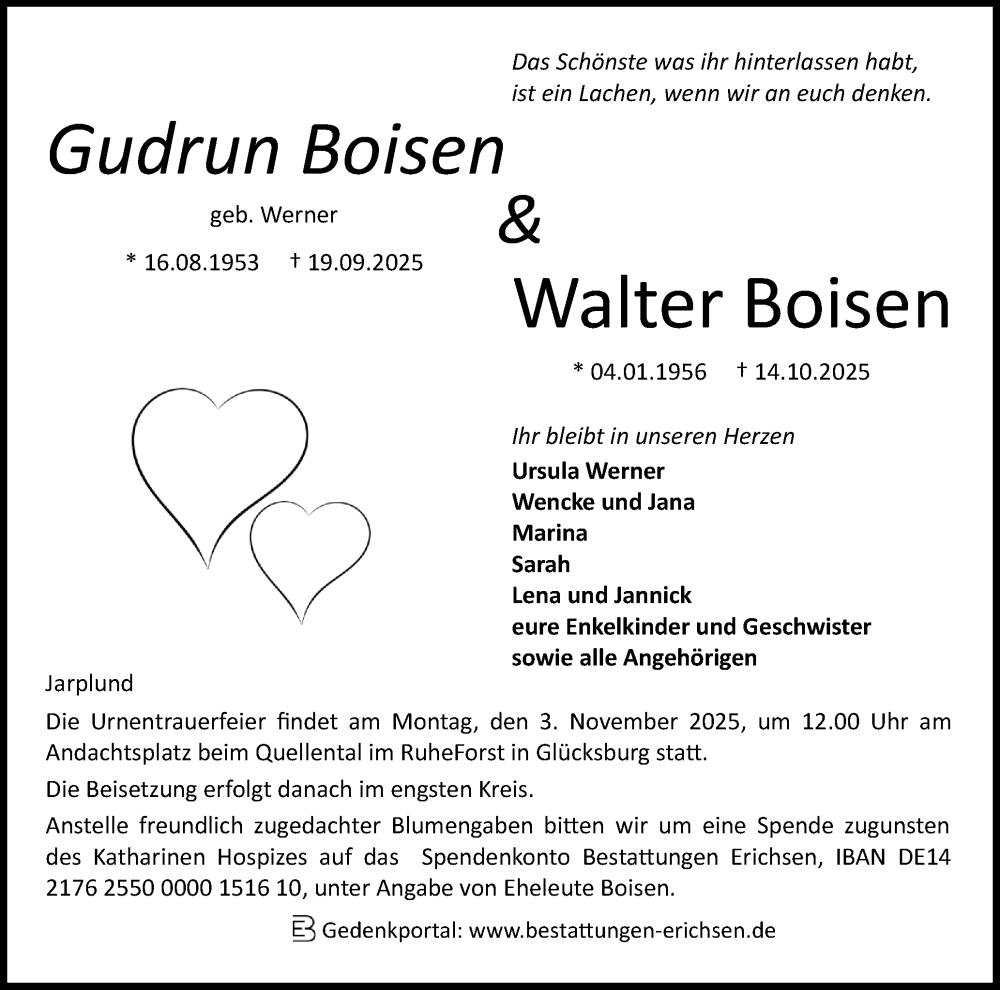  Traueranzeige für Walter Boisen vom 25.10.2025 aus Die WochenSchau Gesamtausgabe