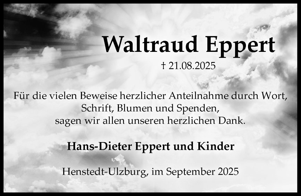  Traueranzeige für Waltraud Eppert vom 04.10.2025 aus Umschau