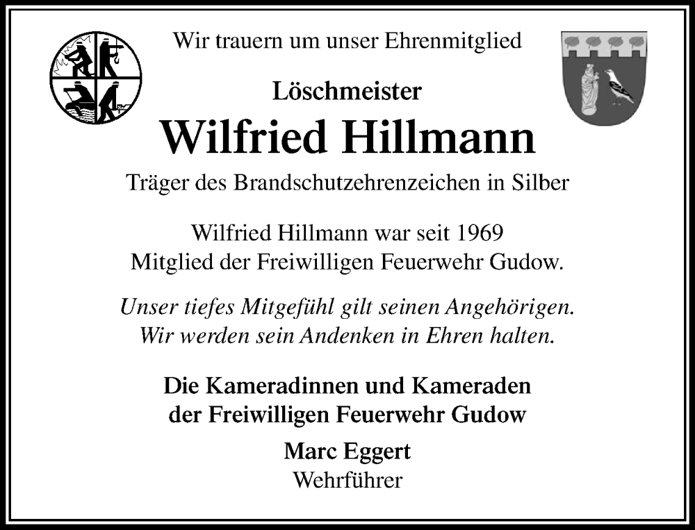  Traueranzeige für Wilfried Hillmann vom 18.10.2025 aus MARKT Ratzeburg/Mölln