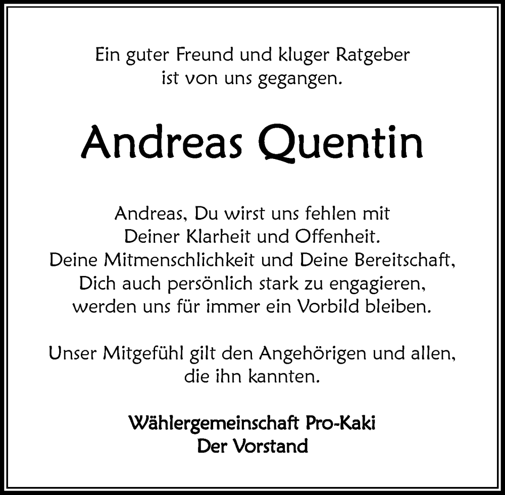  Traueranzeige für Andreas Quentin vom 15.11.2025 aus Umschau