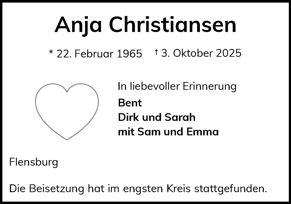  Traueranzeige für Anja Christiansen vom 29.11.2025 aus Die WochenSchau Gesamtausgabe