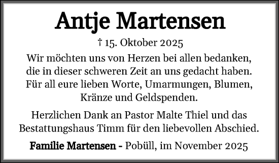 Traueranzeige von Antje Martensen von Region Flensburg
