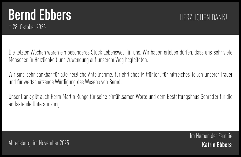  Traueranzeige für Bernd Ebbers vom 22.11.2025 aus MARKT Ahrensburg/Bargteheide/Trittau und Stormarner Tageblatt