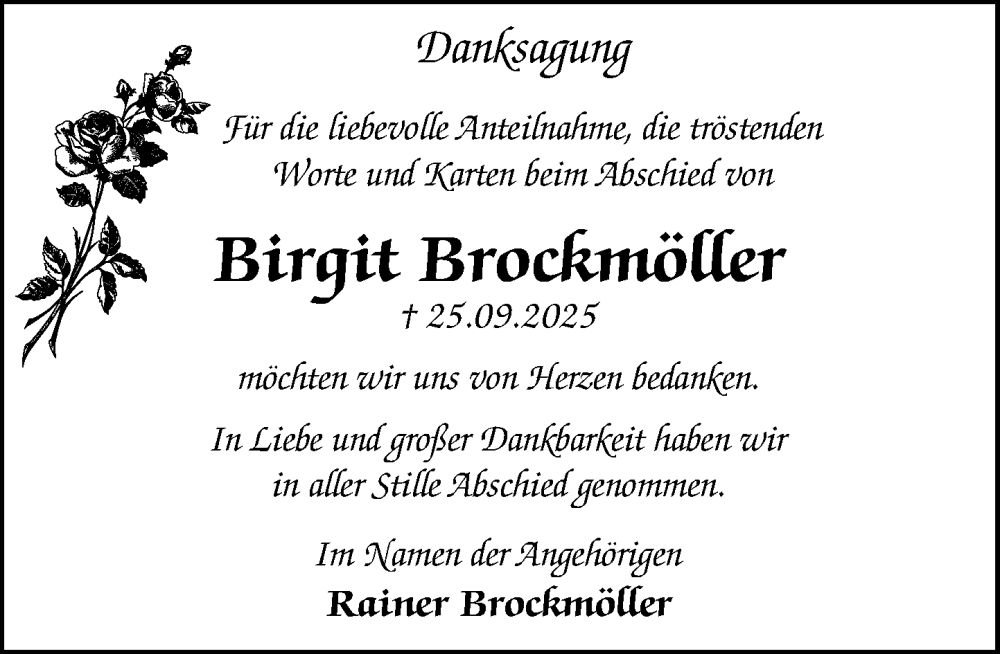  Traueranzeige für Birgit Brockmöller vom 08.11.2025 aus Wochenend Anzeiger