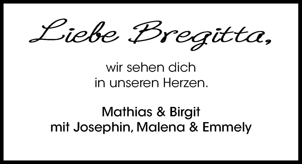  Traueranzeige für Bregitta  vom 22.11.2025 aus MARKT Ratzeburg/Mölln