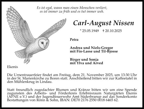 Traueranzeige von Carl-August Nissen von Schleswiger Nachrichten, Schlei-Bote